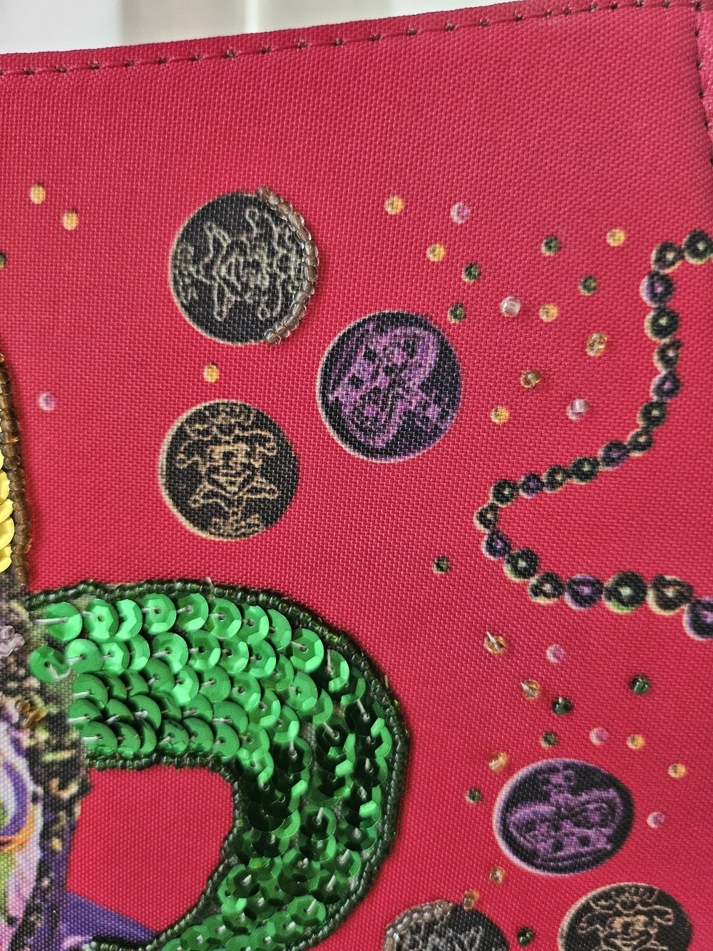Red Sequin Jester Appliqué Shoulder Bag Vintage Mardi Gras Purse Bold Bright - Picture 6 of 16